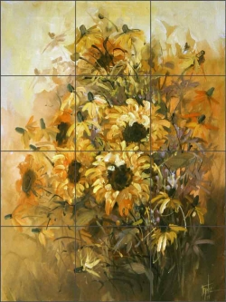Sunflowers by Fernie Parker Taite Glass Tile Mural POvV-FPT004