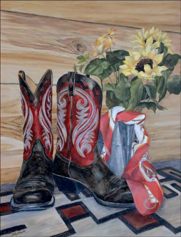 Red Boots with Scarf by Debbie Hughbanks Ceramic Accent & Decor Tile DHA071AT