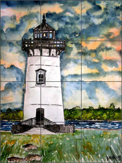 Edgartown Lighthouse, Marthas Vineyard by Derek McCrea Ceramic Tile Mural DMA055