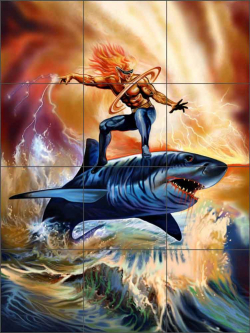 Shark Rider by Fernando Agudelo Ceramic Tile Mural FAA007