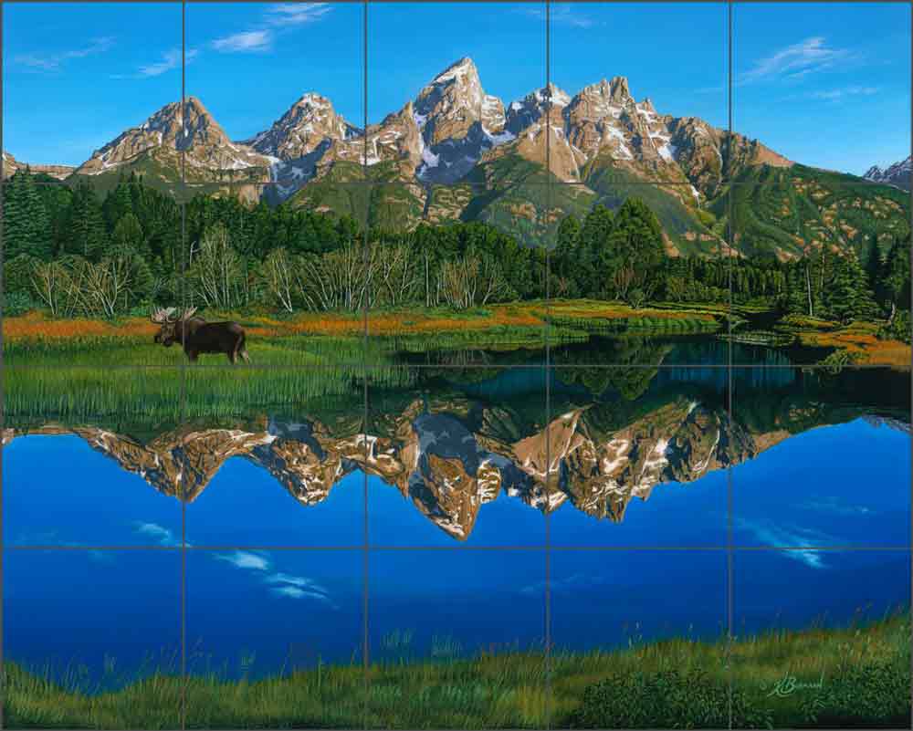 Grand Teton Mirrored Serenity by Kurt Burmann Ceramic Tile Mural KB019