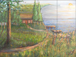 Cottage at Dusk by Karen J Lee Ceramic Tile Mural KLA002