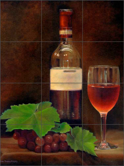 Red Wine and Grapes by Leslie Macon Ceramic Tile Mural LMA042
