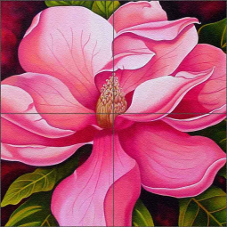 Pink Magnolia by Micheline Hadjis Glass Tile Mural MHA051