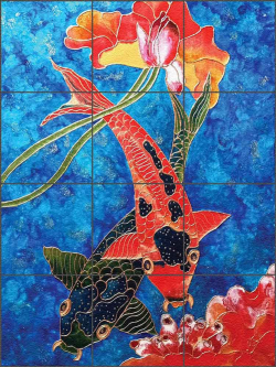 Koi by Micheline Hadjis Glass Tile Mural MHA058