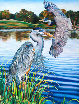 Blue Herons by Nancy Jacey Ceramic Accent & Decor Tile NJ103AT