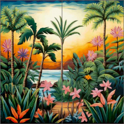 Tropical Paradise Dreams 51 by Lazar Studio Ceramic Tile Mural OB-LAZ15-86