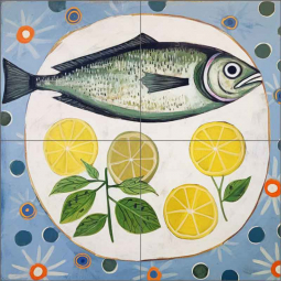 Lemon Splash with Fish Fins 32 by Irena Orlov Ceramic Tile Mural OB-ORL24802-21