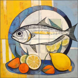 Lemon Splash with Fish Fins 29 by Irena Orlov Ceramic Tile Mural OB-ORL24802-29