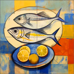Lemon Splash with Fish Fins 17 by Irena Orlov Ceramic Tile Mural OB-ORL24802-2