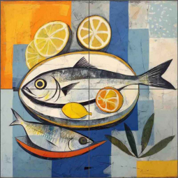 Lemon Splash with Fish Fins 25 by Irena Orlov Ceramic Tile Mural OB-ORL24802-31