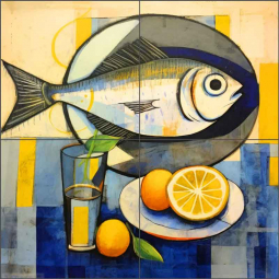 Lemon Splash with Fish Fins 2 by Irena Orlov Ceramic Tile Mural OB-ORL24802-5
