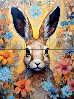 Doe in the Marigolds by Ray Powers Ceramic Tile Mural OB-RPA1178