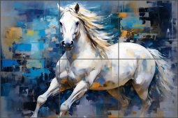 Wild White Stallion 2 by Ray Powers Ceramic Tile Mural OB-RPA196