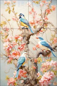 Chinese Songbirds 1 by Ray Powers Ceramic Tile Mural OB-RPA246