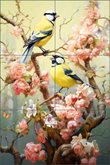 Chinese Songbirds 2 by Ray Powers Ceramic Tile Mural OB-RPA247