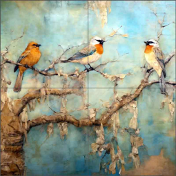 Trio in a Tree 1 by Ray Powers Ceramic Tile Mural OB-RPA259