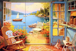 Cottage by the Sea 2 by Ray Powers Ceramic Tile Mural OB-RPA361