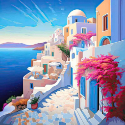 Dusk on Santorini by Ray Powers Ceramic Accent & Decor Tile OB-RPA443aAT