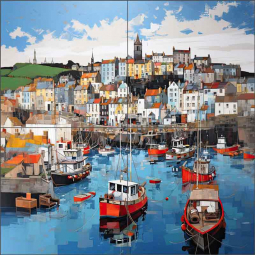 Red Boat Bay by Ray Powers Ceramic Tile Mural OB-RPA451a