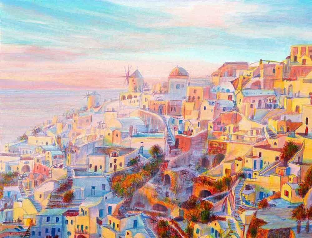 Evening Glow in Santorini, Greece by Mayumi Ohno Ceramic Accent & Decor ...