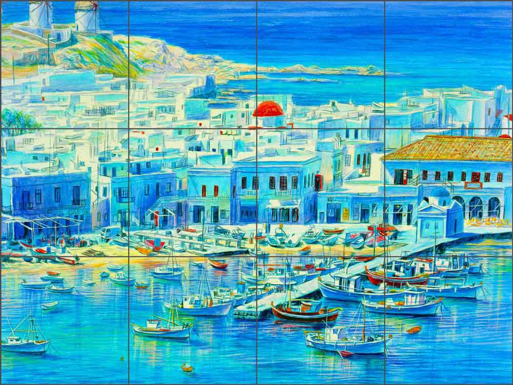 Mykonos, Greece by Mayumi Ohno Ceramic Tile Mural POV-MO004: Artwork On ...