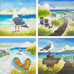 A Day at the Beach by Robin Wethe Altman Ceramic Accent & Decor Tile Set RWA-ATSet1