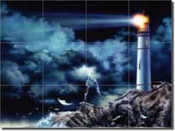 Through the Darkness by Bruce Eagle - Lighthouse Ceramic Tile Mural 24" x 18"