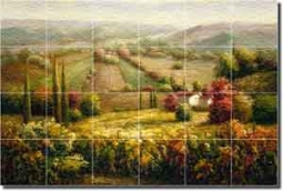 Ching Tuscan Vineyard Landscape Glass Tile Mural 36" x 24" - CHC068
