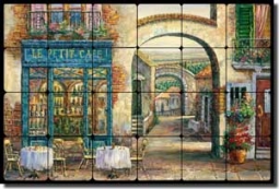 Ching Sidewalk Cafe Tumbled Marble Tile Mural 24" x 16" - CHC077