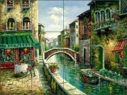 Cafe by the Canal by C. H. Ching Ceramic Tile Mural CHC080