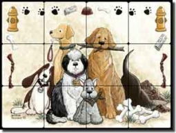 Jensen Dogs Canines Tumbled Marble Tile Mural 24" x 18" - DJ004