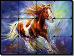 Williams Horse Equine Tumbled Marble Tile Mural 16" x 12" - DWA010