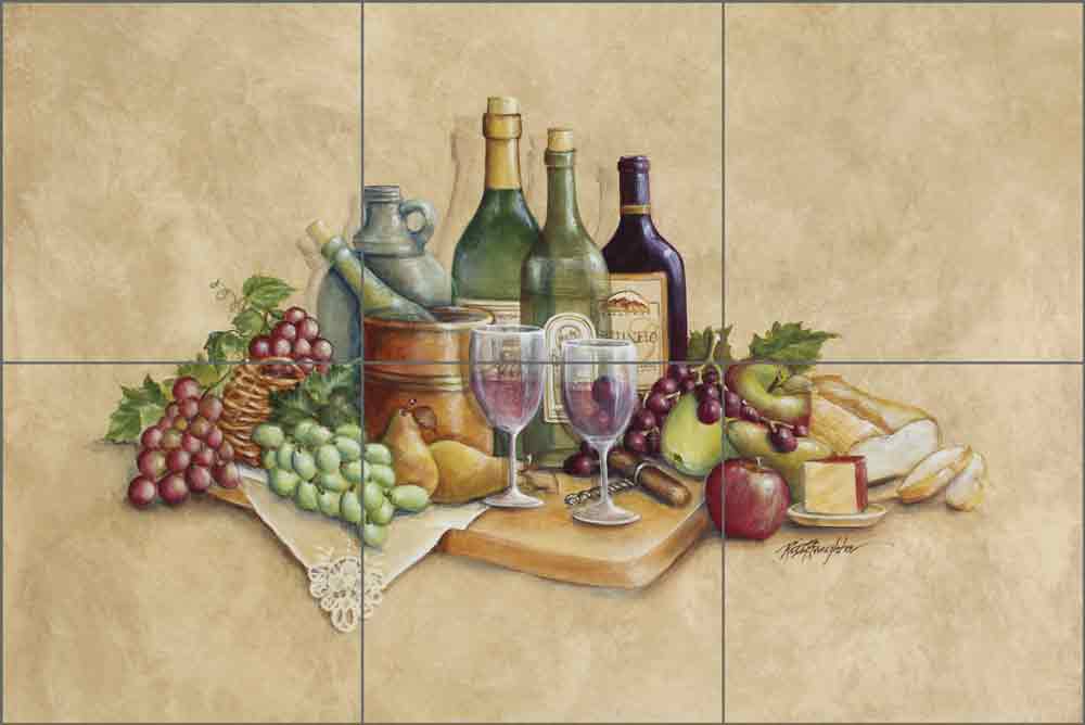 Wine Time by Rita Broughton Ceramic Tile Mural EC-RB001: Artwork On Tile  Fine Art Tile Murals and Accents