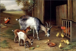Goats and Poultry by Edgar Hunt Ceramic Tile Mural EH027