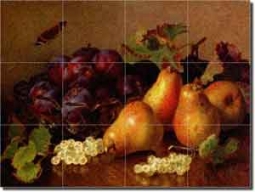 Still Life with Pears by Eloise Stannard - Fruit Glass Tile Mural 24" x 18"