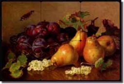 Still Life with Pears by Eloise Stannard - Fruit Tumbled Marble Tile  Mural 12" x 8"