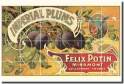 Plum Fruit Crate Label Ceramic Tile Mural 25.5" x 17" - FCL041