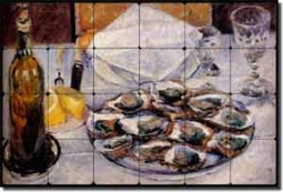Caillebotte Kitchen Oysters Tumbled Marble Tile Mural 24" x 16" - GC4004