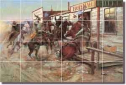 Russell Western Cowboy Ceramic Tile Mural 25.5" x 17" - GPAW094