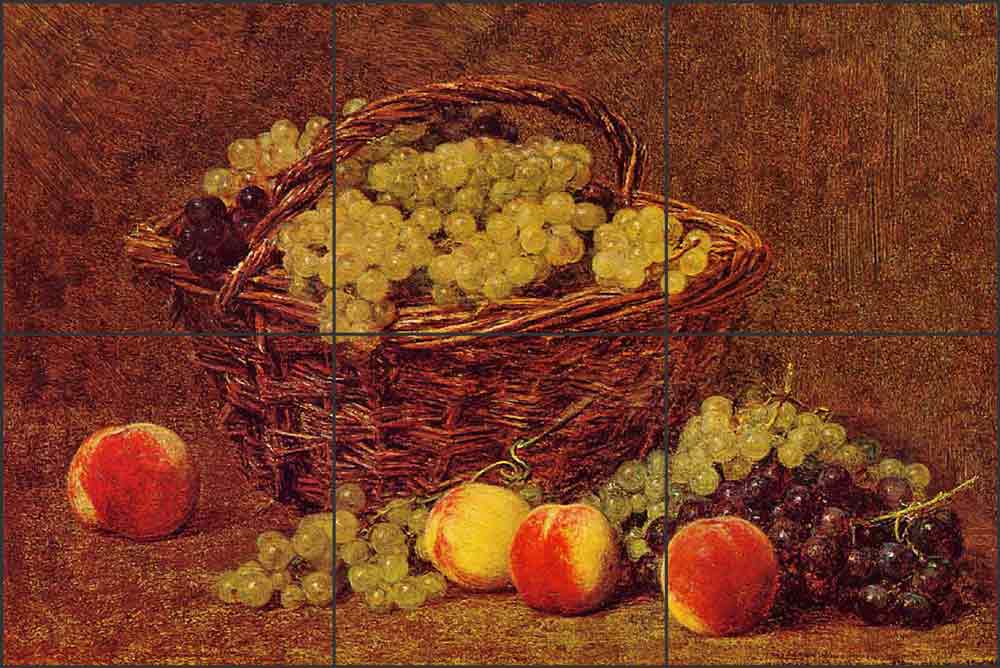 Basket of White Grapes and Peaches by Ignace Fantin-Latour Ceramic Tile Mural - IHJTFL003