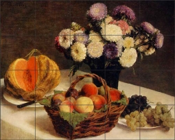Flowers and Fruit, a Melon by Ignace Fantin-Latour Ceramic Tile Mural - IHJTFL008