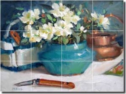 Crowe Floral Still Life Ceramic Tile Mural 17" x 12.75" - JAC009