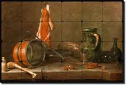 Chardin Kitchen Still Life Tumbled Marble Tile Mural 24" x 16" - JBSC002