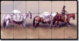Fawcett Western Cowboy Tumbled Marble Tile Mural 36" x 18" - JFA008
