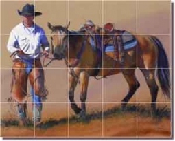 Fawcett Western Cowboy Ceramic Tile Mural 30" x 24" - JFA011