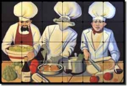 Culinary Magic by Jann Harrison - Chefs Tumbled Marble Tile Mural 36" x 24"
