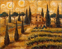 Tuscan Starry Night by Joanne Morris Margosian Ceramic Tile Mural - JM046