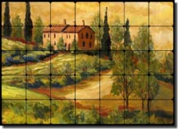 Moris Tuscan Landscape Tumbled Marble Tile Mural 28" x 20" - JM098