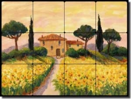 Morris Tuscan Sunflowers Tumbled Marble Tile Mural 24" x 18" - JM110